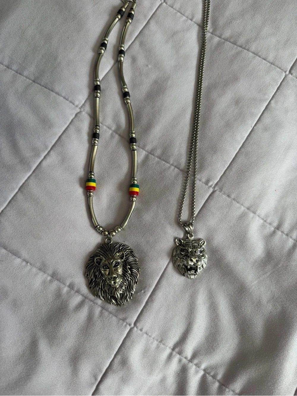 Silver Lion Head Pendant Necklace for Men - Silver Tone set of 2